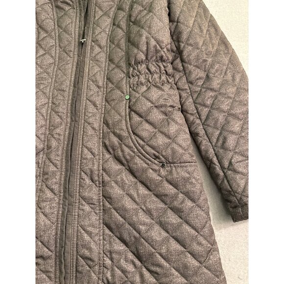 Liz Claiborne Womens Quilted Hooded Coat Faux Fur Lining Size S Gray Full Zip - Picture 2 of 8